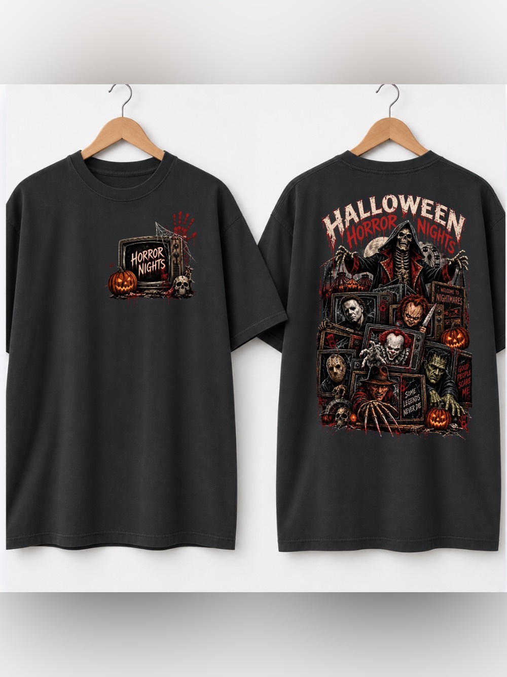 Comfort Colors Halloween Crow Ghost Pumpkin Skull Witch Vintage Green T-Shirt